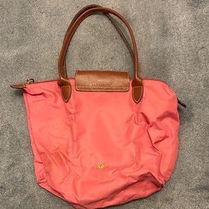 Longchamp Pink Tote with Brown Accents